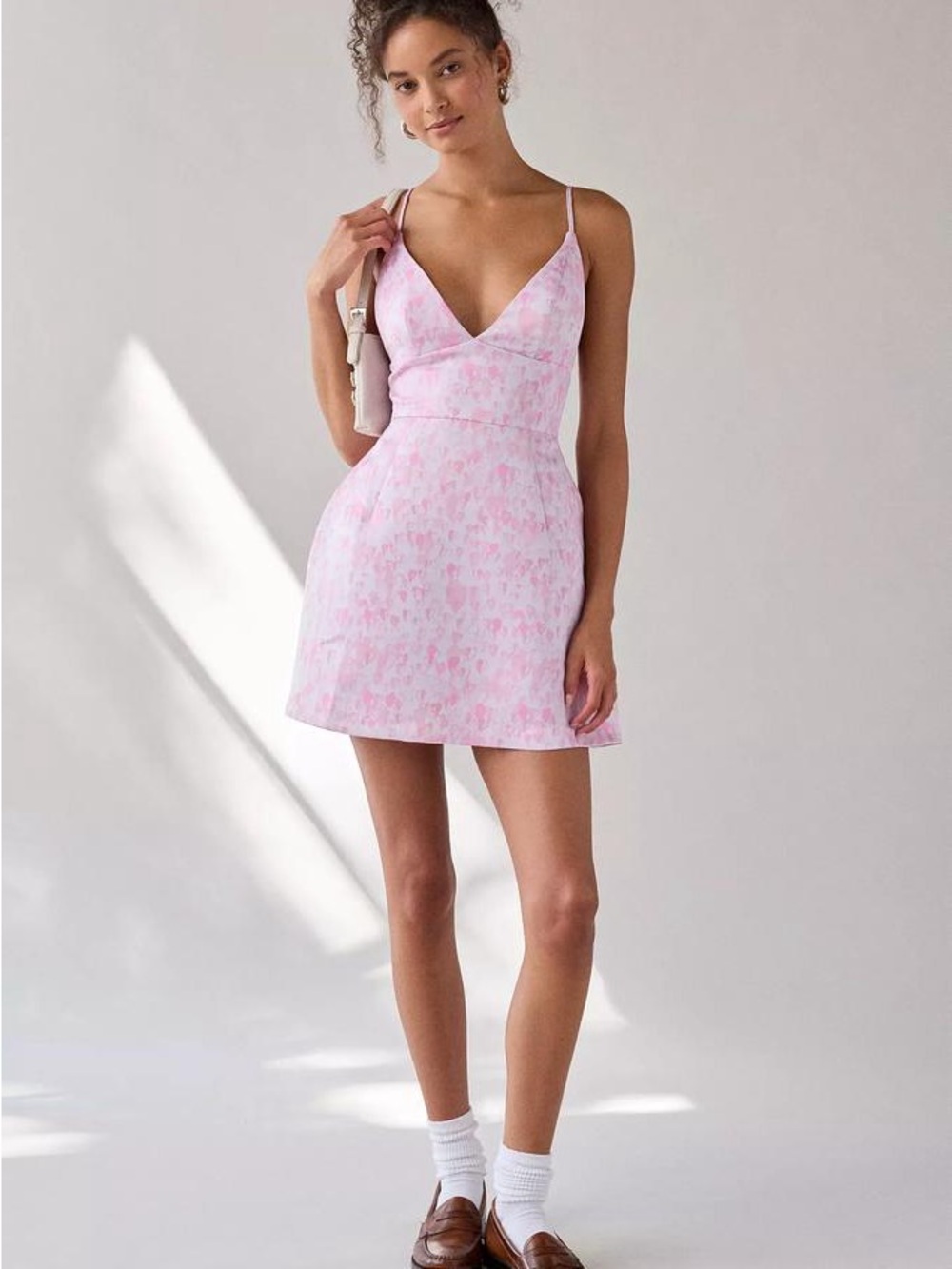 Urban Outfitters Pink Floral V-Neck Mini Dress